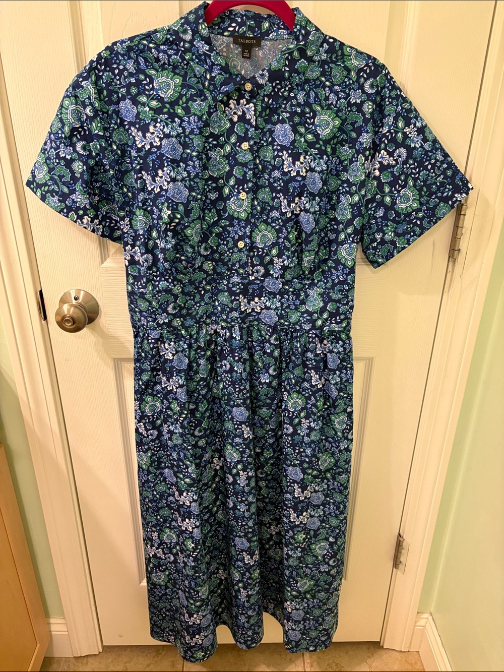 Talbots Navy & Green Floral Midi Shirtwaist Dress